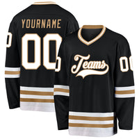 Custom Hockey Jersey - Black White-Old Gold