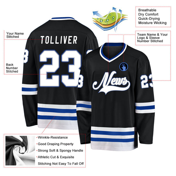 Custom Hockey Jersey - Black White-Royal