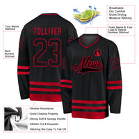 Custom Hockey Jersey - Black Black-Red
