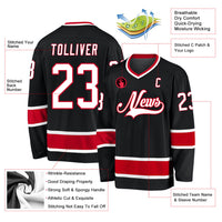 Custom Hockey Jersey - Black White-Red