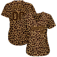 Custom Baseball Jersey - Brown Brown-Old Gold 3D Pattern Design Leopard Authentic