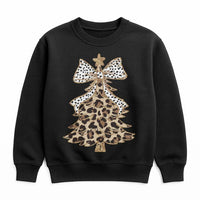 Polka Dot Bow Holiday Sweatshirt, Leopard Print Christmas Tree Sweatshirt, Adorable Xmas Tree Crewneck, Festive Winter Graphic Sweatshirt