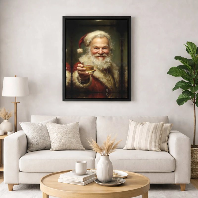 Humorous Christmas Canvas Print, Santa Claus Whiskey Canvas Art, Santa Holiday Wall Art, Humorous Xmas Portrait Canvas, Holiday Present for Him
