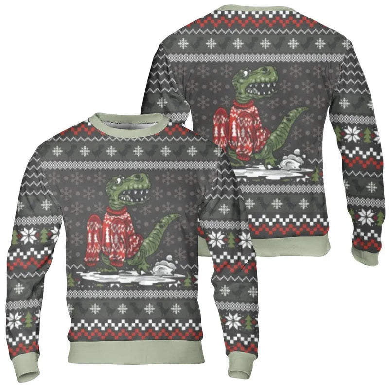 Humorous Dinosaur Sweatshirt, T-Rex Ugly Christmas Sweatshirt, Retro Dino Holiday Sweater, Adorable T Rex Xmas Sweatshirt, Dino Lover Present