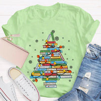 Bookish Holiday T-Shirt, Christmas Tree Books Shirt, Festive Reading Christmas Tee, Winter Book Lover Graphic Shirt, Christmas Reader Present