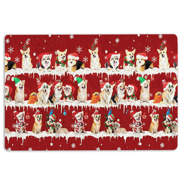 Snowflake Tree Holiday Welcome Mat, Corgi Christmas Doormat, Winter Dog Door Mat, Festive Front Porch Mat, Corgi Lover Xmas P