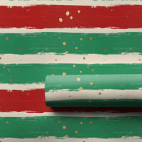 Red and Green Holiday Gift Wrap, Striped Christmas Wrapping Paper, Painted Stripe Wrapping Paper, Gold Confetti Present Wrapping Paper