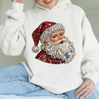 Sparkly Gemstone Christmas Hoodie, Jeweled Santa Hoodie, Retro Santa Graphic Hoodie, Festive Holiday Pullover Sweatshirt, Winter Xmas Present