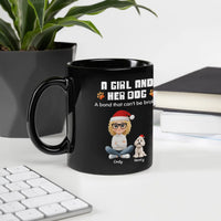 Personalized Holiday Pet Lover Mug, A Girl and Her Dog Ceramic Mug, Custom Cartoon Puppy Coffee Cup, Winter Christmas Present for Dog Mom