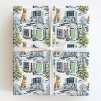 Colonial House Gift Wrap, Yellow Labrador Christmas Wrapping Paper, Festive Dog Wrapping Paper, Holiday Gift Wrap, Dog Lover Present Wrap