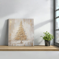 Impasto Gold Palette Knife Holiday Print, Golden Christmas Tree Square Canvas Wall Art, Elegant Xmas Canvas Poster, Seasonal Decor