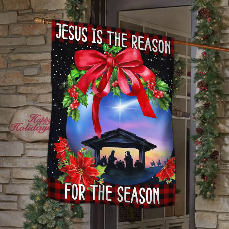 Holy Family Nativity Yard Flag, Jesus Is the Reason for the Season Garden Flag, Christian Christmas Lawn Flag, Religious Holiday Decor