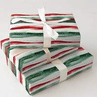 Red and Green Holiday Gift Wrap, Watercolor Wavy Stripe Wrapping Paper, Christmas Stripe Wrapping Paper, Festive Winter Wrapping Paper Roll