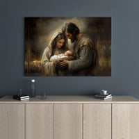 Mary Joseph and Baby Jesus Print, Holy Family Nativity Canvas Art, Religious Christmas Canvas Wall Decor, Christian Holiday Present