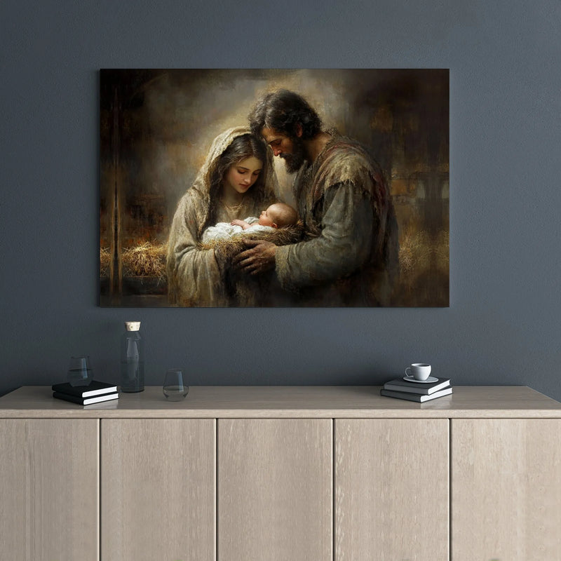 Mary Joseph and Baby Jesus Print, Holy Family Nativity Canvas Art, Religious Christmas Canvas Wall Decor, Christian Holiday Present