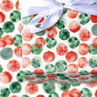 Red and Green Dot Gift Wrap, Watercolor Polka Dot Wrapping Paper, Holiday Dot Wrapping Paper, Festive Christmas Gift Wrap Roll
