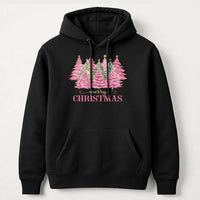 Aesthetic Pine Trees Hooded Sweatshirt, Pink Christmas Tree Hoodie, Adorable Pink Holiday Tree Hoodie, Festive Tree Pullover, Xmas Present for Her