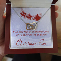 Holiday Sentiment Heart Jewelry, Christmas Eve Interlocking Hearts Necklace, Surgical Steel Pendant, Romantic Christmas Present for Her