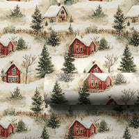 Rustic Winter Village Gift Wrap, Snowy Red Cabin Christmas Wrapping Paper, Vintage Cottage Wrapping Paper, Holiday Present Gift Wrap Roll