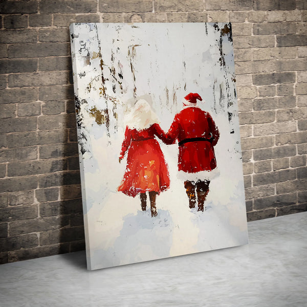 Snowy Forest Christmas Wall Decor, Santa and Mrs Claus Christmas Canvas Art, Romantic Santa and Mrs Claus Canvas Print, Festi