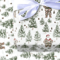 Watercolor Winter Forest Santa Gift Wrap, Camo Santa Wrapping Paper, Rustic Pine Tree Christmas Wrapping Paper, Outdoorsy Holiday Gift Wrap