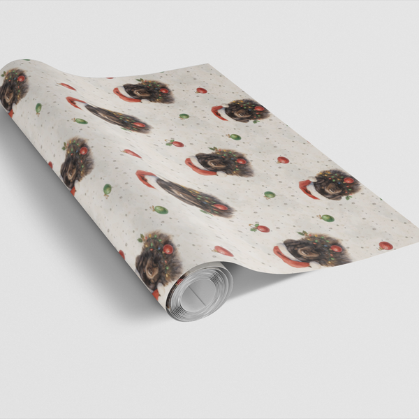 Santa Hat Puppy Holiday Gift Wrap, Newfoundland Dog Christmas Wrapping Paper, Festive Dog Xmas Wrapping Paper, Pet Lover Holi