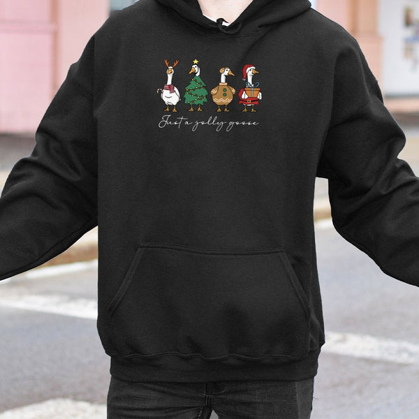 Humorous Holiday Animal Goose Sweatshirt, Jolly Goose Christmas Hoodie, Retro Goose Pullover, Adorable Tis the Season Xmas Ho