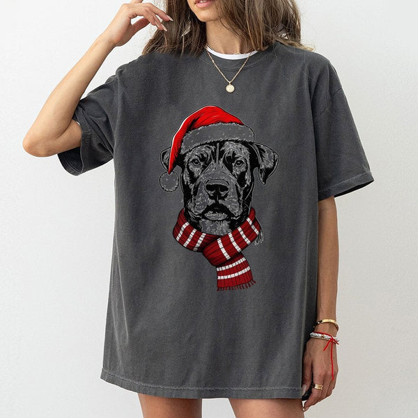 Adorable Holiday Dog Shirt, Santa Hat Christmas Dog T-Shirt, Festive Dog Lover Tee, Winter Puppy Graphic T-Shirt, Christmas P