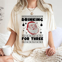 Pregnancy Announcement Christmas Shirt, Drinking for Three Christmas T-Shirt, Santa Baby Reveal Graphic Tee, Holiday Mom to Be Shirt Present