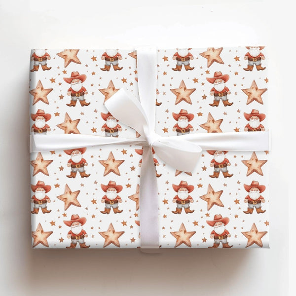 Western Watercolor Santa Gift Wrap, Cowboy Santa Christmas Wrapping Paper, Rustic Country Holiday Wrapping Paper, Western Xma