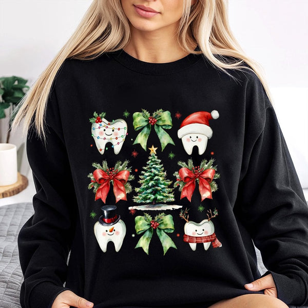 Festive Teeth Holiday Crewneck, Dental Christmas Sweatshirt, Adorable Dental Hygienist Sweater, Dentistry Xmas Pullover, Dent