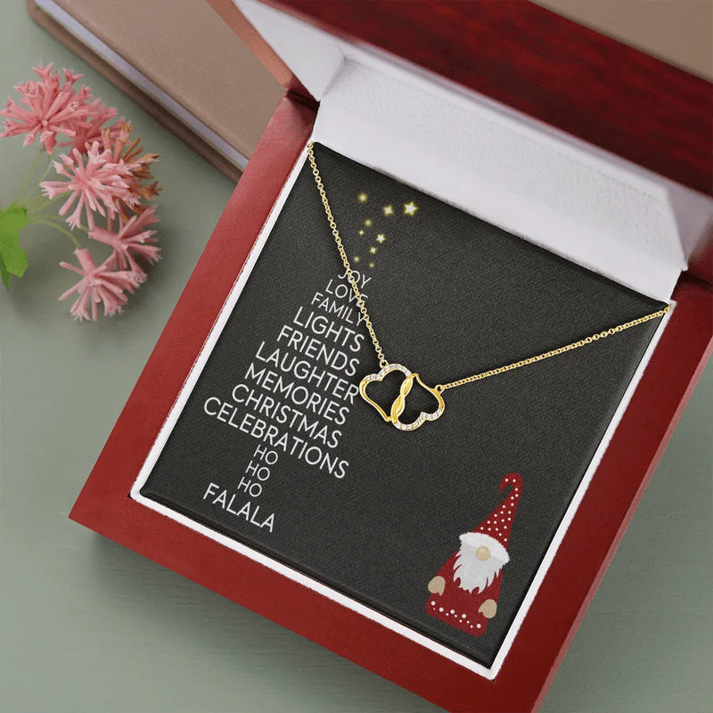 10k Solid Gold Heart Necklace, Everlasting Love Interlocking Hearts Necklace, Diamond Pendant Necklace, Romantic Christmas Present for Her