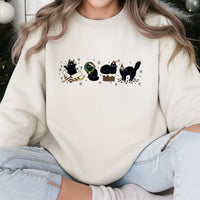 Adorable Holiday Kitties Sweater, Christmas Black Cat Sweatshirt, Cat Mom Christmas Crewneck, Humorous Animal Lover Xmas Pullover Holiday Present