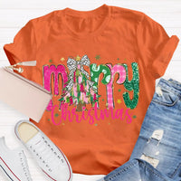 Festive Holiday Teacher Shirt, Merry Christmas Colorful Glitter Teacher T-Shirt, Christmas School Educator Graphic Tee