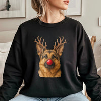 Reindeer Antlers Dog Holiday Sweater, German Shepherd Christmas Sweatshirt, GSD Dog Mom Xmas Crewneck, Adorable Winter Pet Pullover
