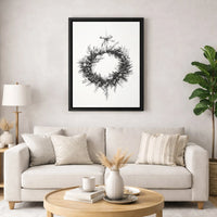 Black and White Botanical Holiday Sketch Print, Christmas Wreath Canvas Wall Art, Farmhouse Xmas Decor, Printable Digital Download Present