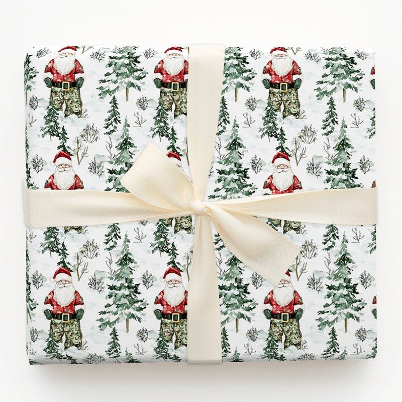Military Soldier Holiday Gift Wrap, Camo Santa Christmas Wrapping Paper, Camouflage Santa Wrapping Paper, Veteran Present Wrapping Paper