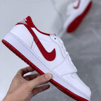 Retro Low Top Sneakers, White Red Colorway, Lace Up Design, Casual Gift for Sneaker Fans