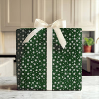 White Snowflakes Christmas Gift Wrap, Dark Green Snowflake Wrapping Paper, Winter Holiday Wrapping Paper, Festive Season Gift Wrapping Paper