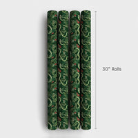 Watercolor Pine Berry Gift Wrap, Green Snake Christmas Wrapping Paper, Botanical Snake Wrapping Paper, Unique Winter Holiday Gift Wrap Roll