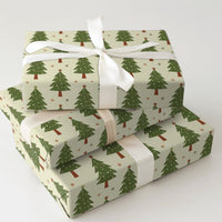 Retro Green Pine Tree Gift Wrap, Christmas Tree Wrapping Paper, Holiday Snowflake Wrapping Paper, Adorable Seasonal Xmas Gift Wrap Roll