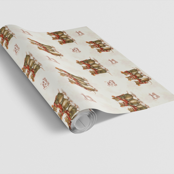 Whimsical Holiday Gift Wrap Roll, Caroling Mice Christmas Wrapping Paper, Adorable Animal Wrapping Paper, Kids Gift Wrap, Xma