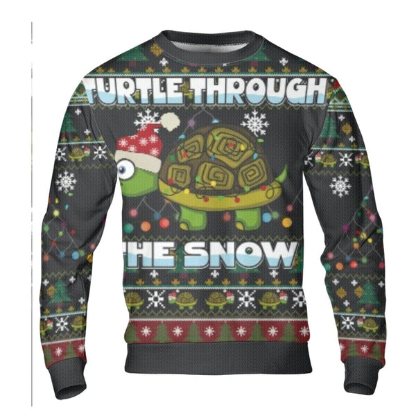 Adorable Tortoise Holiday Sweater, Turtle Ugly Christmas Sweater, Humorous Animal Xmas Sweater, Festive Winter Crewneck Sweat