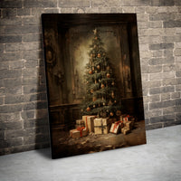 Classic Holiday Tree Wall Art, Vintage Christmas Tree Canvas Print, Christmas Tree and Presents Canvas Art, Festive Winter Home Wall Decor
