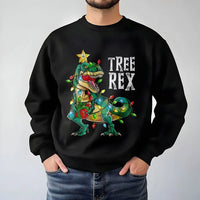 Humorous Dinosaur Christmas Sweatshirt, Tree Rex Christmas Sweatshirt, Adorable Dino Holiday Graphic Crewneck, Ugly Xmas Tree Rex Sweatshirt