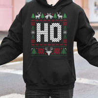 Humorous Holiday Graphic Hoodie, Ho Ho Ho Ugly Christmas Hoodie, Xmas Party Matching Couples Hoodie, Winter Season Hooded Sweatshirt Present