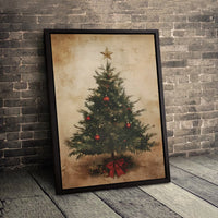 Rustic Holiday Tree Wall Art, Vintage Christmas Tree Canvas Art, Festive Christmas Canvas Print, Seasonal Tree Decor, Holiday Home Present