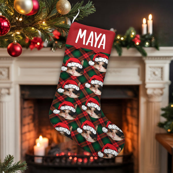 Custom Photo Pet Stocking, Personalized Cat Christmas Stocking, Velboa Holiday Stocking, Xmas Fireplace Decor, Pet Lover Chri