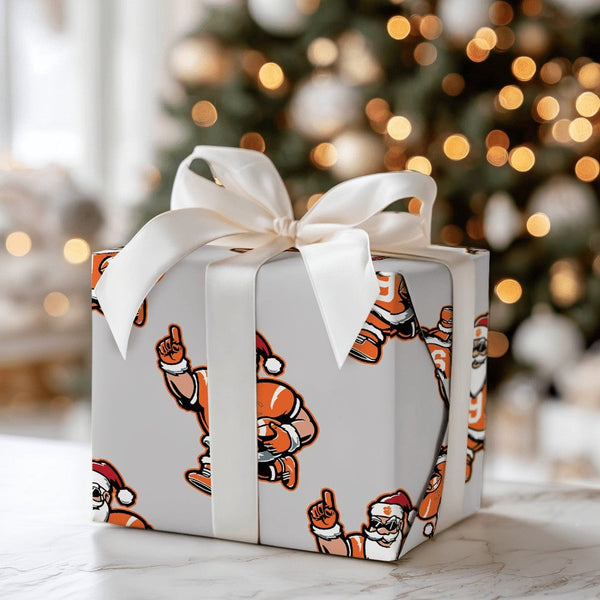 Orange Football Gift Wrap, Football Santa Christmas Wrapping Paper, Sports Fan Holiday Wrapping Paper, Game Day Sports Gift W