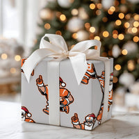 Orange Football Gift Wrap, Football Santa Christmas Wrapping Paper, Sports Fan Holiday Wrapping Paper, Game Day Sports Gift Wrapping Paper